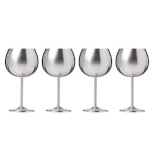 18 oz. Silver Stainless Steel Red Wine Glass Set (Set of 4)
