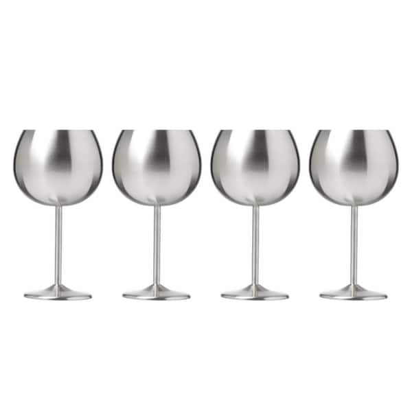 18 oz. Silver Stainless Steel Red Wine Glass Set (Set of 4)