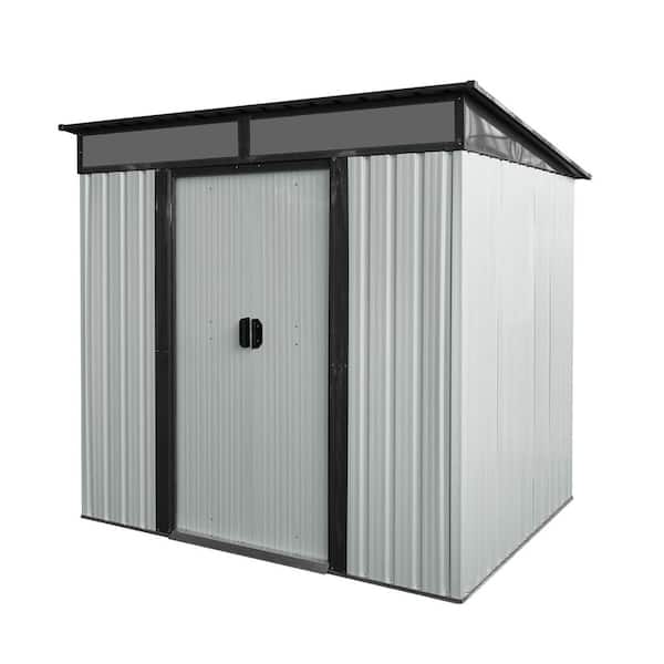 Metal Storage Shed, 77 in. W x 60 in. D x 71 in. H White Galvanized Steel Outdoor Storage Cabinet with Transparent Plate