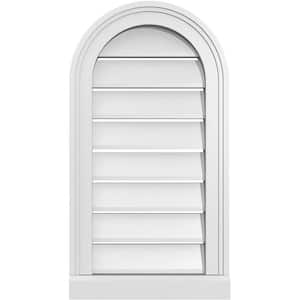 14 in. x 26 in. Round Top Surface Mount PVC Gable Vent: Functional with Brickmould Sill Frame