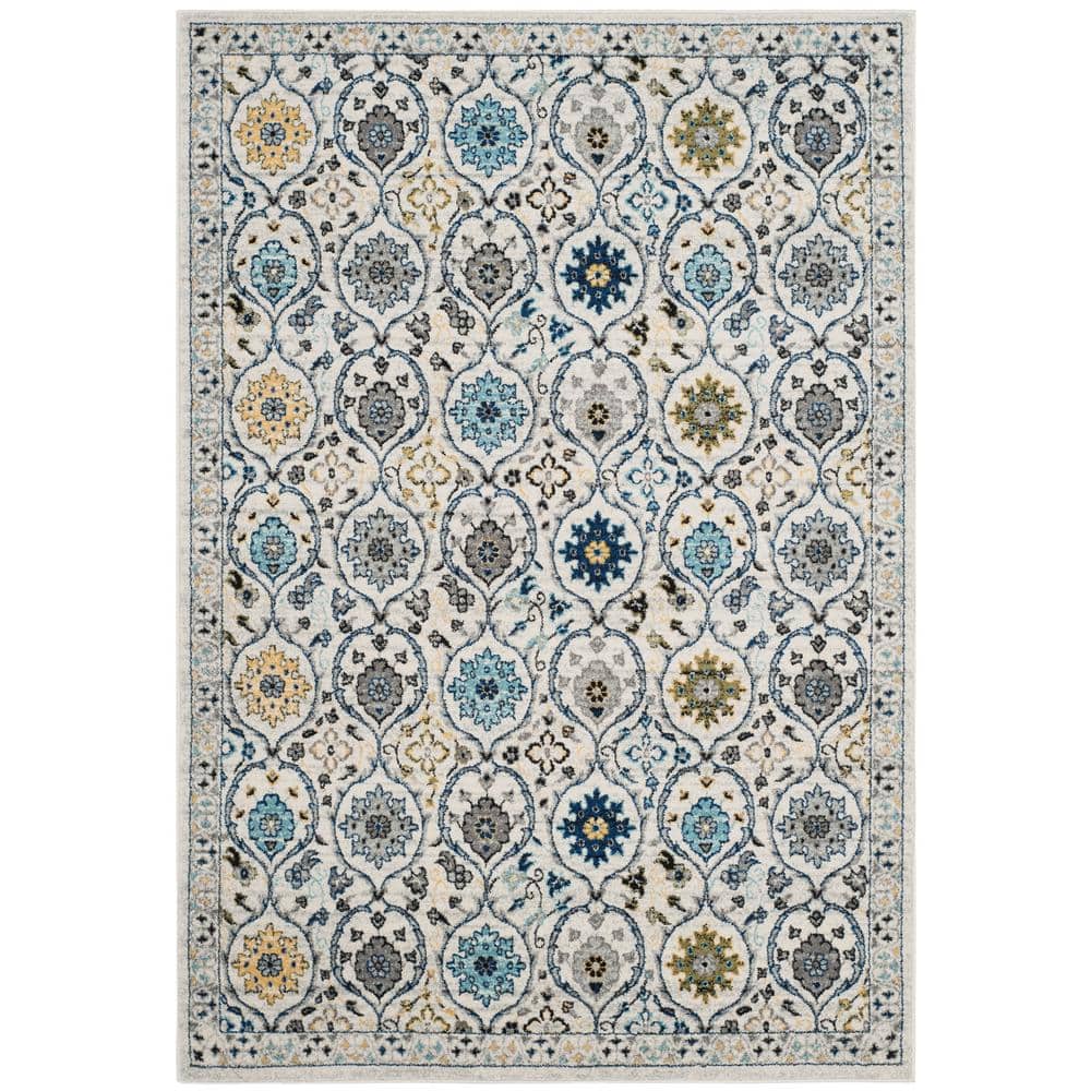 Ivory and Blue Reversible Synthetic Area Rug, 6'7" x 9'