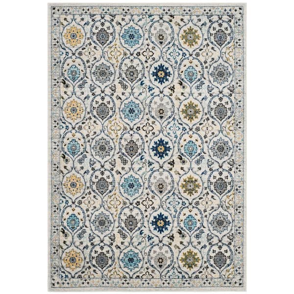 SAFAVIEH Evoke Ivory/Blue 7 ft. x 9 ft. Border Distressed Geometric Area Rug