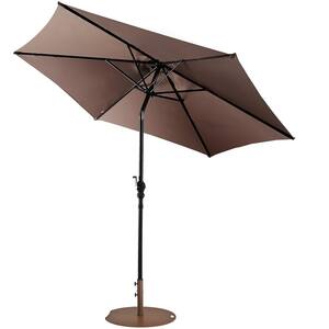9 ft. Patio Umbrella Outdoor in Tan with 50 lbs. Round Umbrella Stand with Wheels