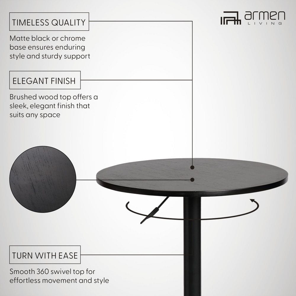 Modern Adjustable Black Wood and Metal Round Pub Table