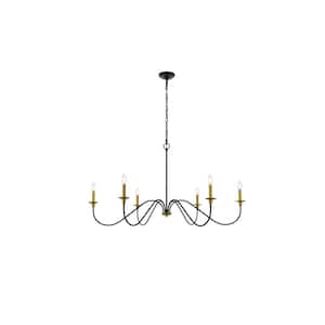 Timeless Home Roman 48 in. W x 25 in. H 6-Light Brass and Black Pendant