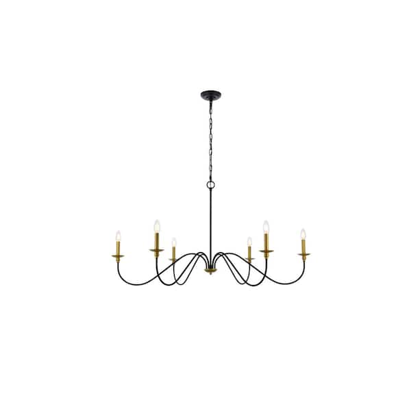 Unbranded Timeless Home Roman 48 in. W x 25 in. H 6-Light Brass and Black Pendant