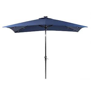 9 ft. x 7 ft. Rectangular Market Solar Lighted Patio Umbrella in Navy