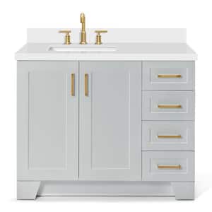 Taylor 43 in. W x 22 in. D x 36 in. H Freestanding Bath Vanity in Grey with Pure White Quartz Top