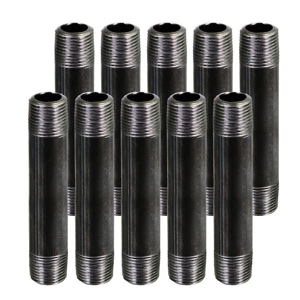 PLUMBFLEX Black Steel Pipe, 1 in. x 6 in. Nipple Fitting (10-Pack)