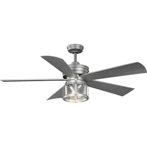 Midvale 56 in. Indoor/Outdoor Grey Finish Coastal Ceiling Fan with 2700K Light Bulbs Included with Remote for Patio