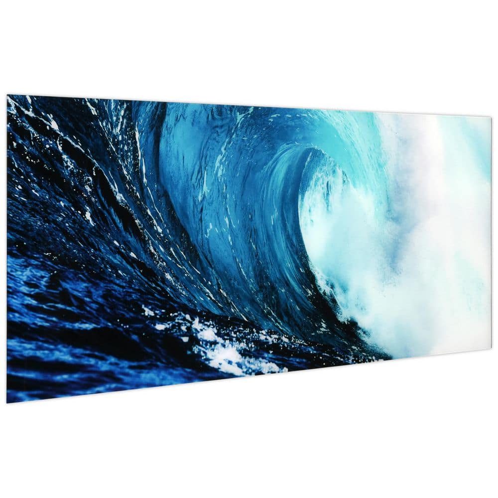 Blue Wave Abstract Tempered Glass Wall Art, 24" x 63"