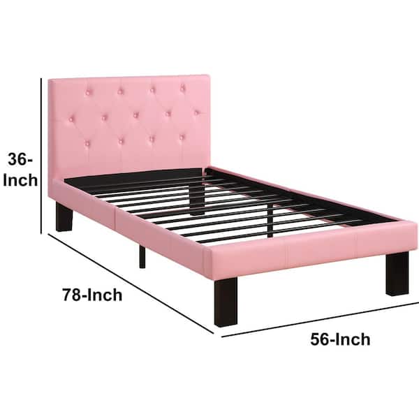 Benjara Faux Leather Upholstered Pink, Full Set Bed Frame