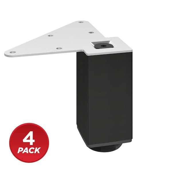 (4-Pack) 3 15/16 in. (100 mm) Matte Black Metal Square Furniture Leg with Leveling Glide
