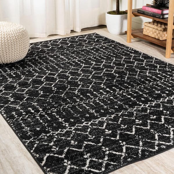 Moroccan HYPE Boho Vintage Diamond Black/Ivory 12 ft. x 18 ft. Area Rug