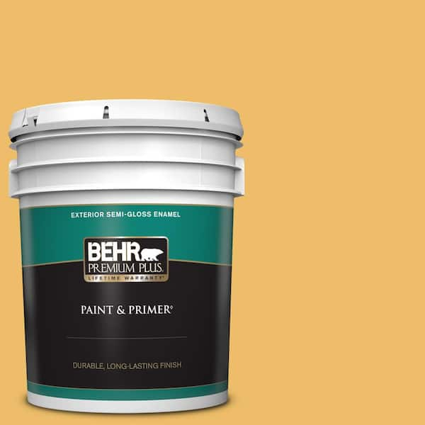 BEHR PREMIUM PLUS 5 gal. Home Decorators Collection #HDC-MD-24 Luscious Lemon Semi-Gloss Enamel Exterior Paint & Primer