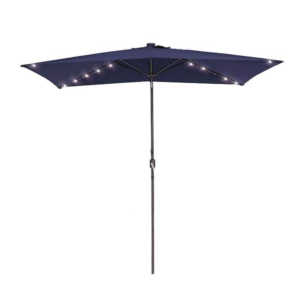 Unbranded 10 ft. x 6.5 ft. Market Rectangular LED Umbrella with Tilt and Crank Waterproof Canopy Garden and Pool in Navy Blue