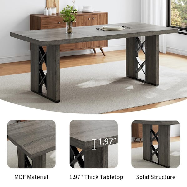 GOJANE 7-Pieces Rectangular Gray MDF Top Dining Table Set Seating