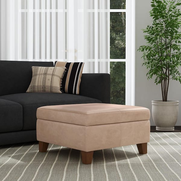 Homepop Sand Faux Leather Square Storage Large Ottoman K2380-E915