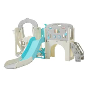 Blue 10-in-1 Indoor, Outdoor Kids Slide Playset Structure with ...