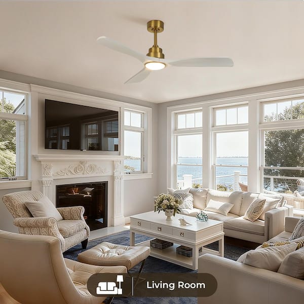 TOZING 52 in. Smart Indoor White & Gold Low Profile Semi Flush