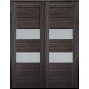 Dessa 64 in. x 79.375 in. Both Active 2-Lite Frosted Glass Gray Oak Finished Wood Composite Double Prehung French Door