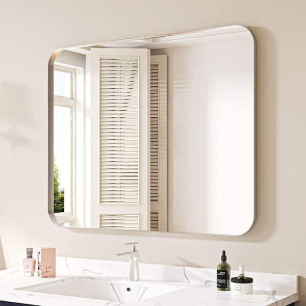 waterpar 40 in. W x 32 in. H Rectangular Aluminum Framed Wall Bathroom Vanity Mirror in Silver
