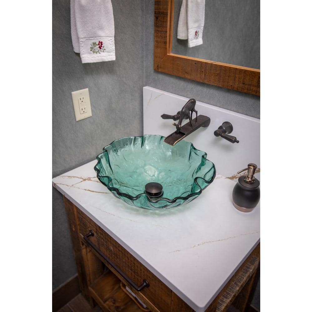 Green Textured Glass Above-Counter Round Vessel Sink