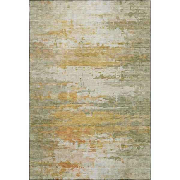 Mayfield Premium Machine Washable Abstract AMF2034 Aloe 5 ft. x 7 ft. 6 in. Area Rug
