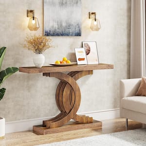 Turrella 39 in. Brown Rectangle Wood Console Table, Modern Farmhouse Sofa Table with Geometric Base