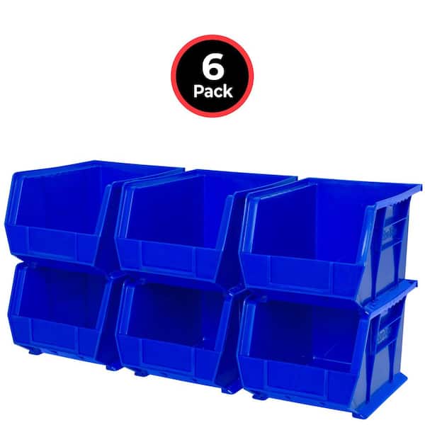 30239 Plastic Stackable Storage Bins, 10-3/4 in. x 8-1/4 in. x 7 in. Blue, 6-pack