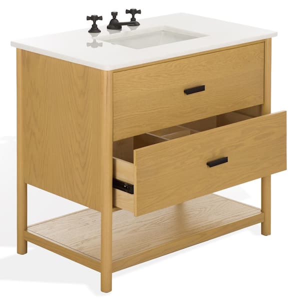 Jaylessa 36 in. Single Sink Natural Bath Vanity with White Marble Top