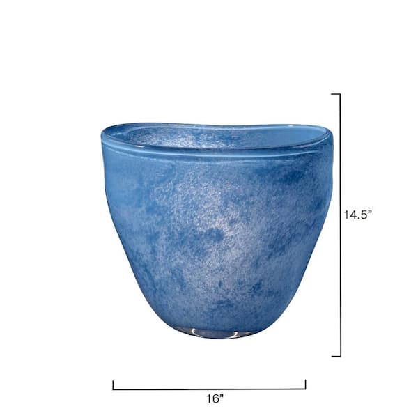 Lesy 14.5 in. Rich Blue Glass Round Decorative Vase