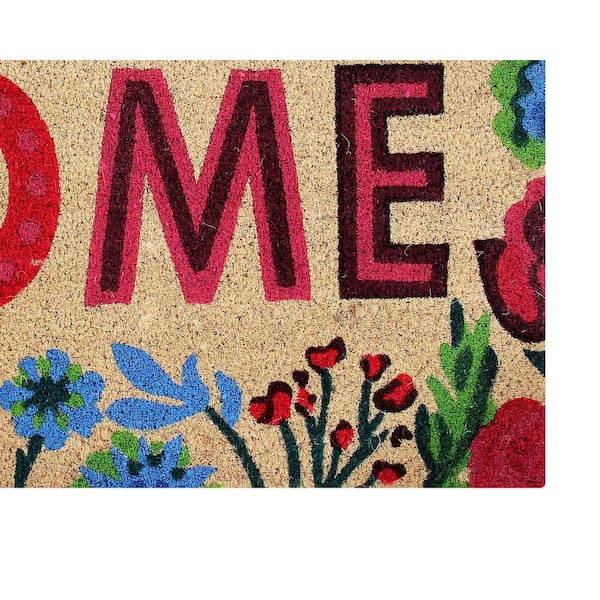 Natural Coir Blossoming Floral Outdoor Rectangular Welcome Doormat 18 x 30 Northlight Seasonal