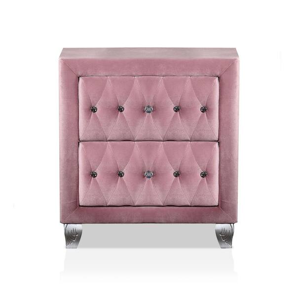 Furniture of America Nesika 3-Piece Glam Pink Velvet Twin