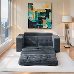 66.93 in. Striped Corduroy 2-Seater Convertible Loveseat in Black with Steel Frame