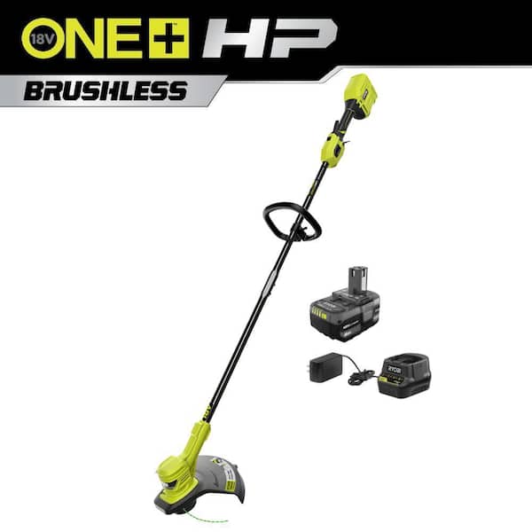 RYOBI ONE+ HP 18V Brushless 13 in. Cordless Battery String Trimmer with 4.0 Ah Battery and Charger