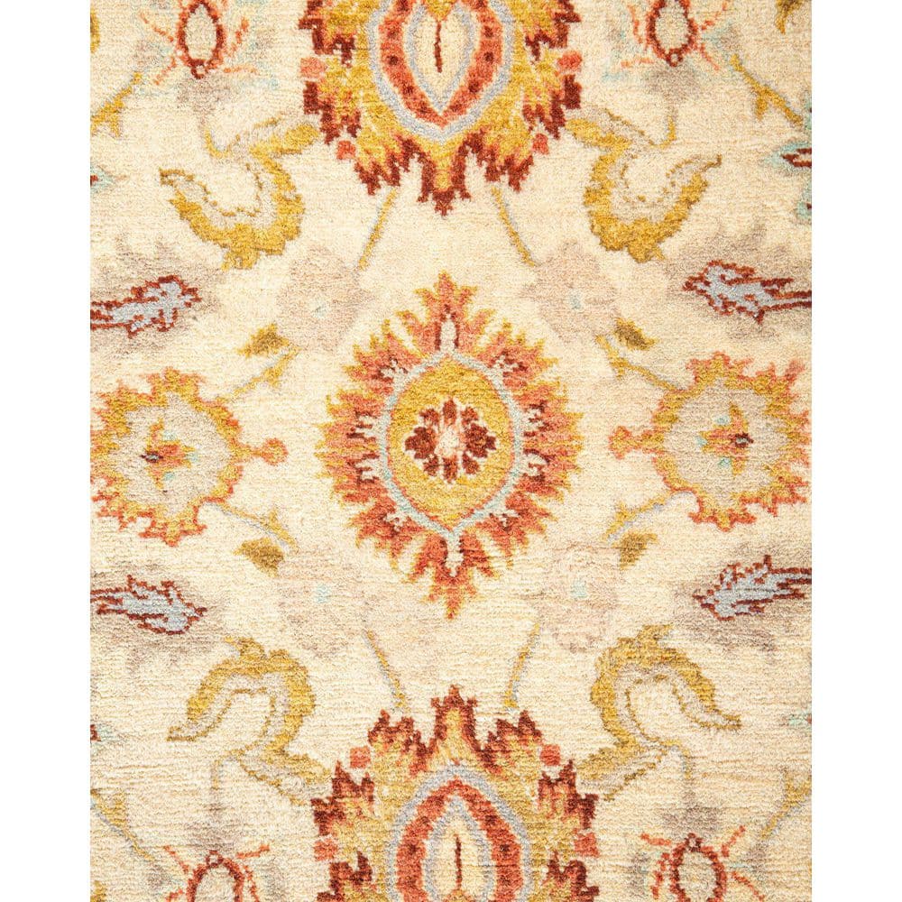 Ivory and Rust Hand-Knotted Wool Oriental 4' x 6' Rug