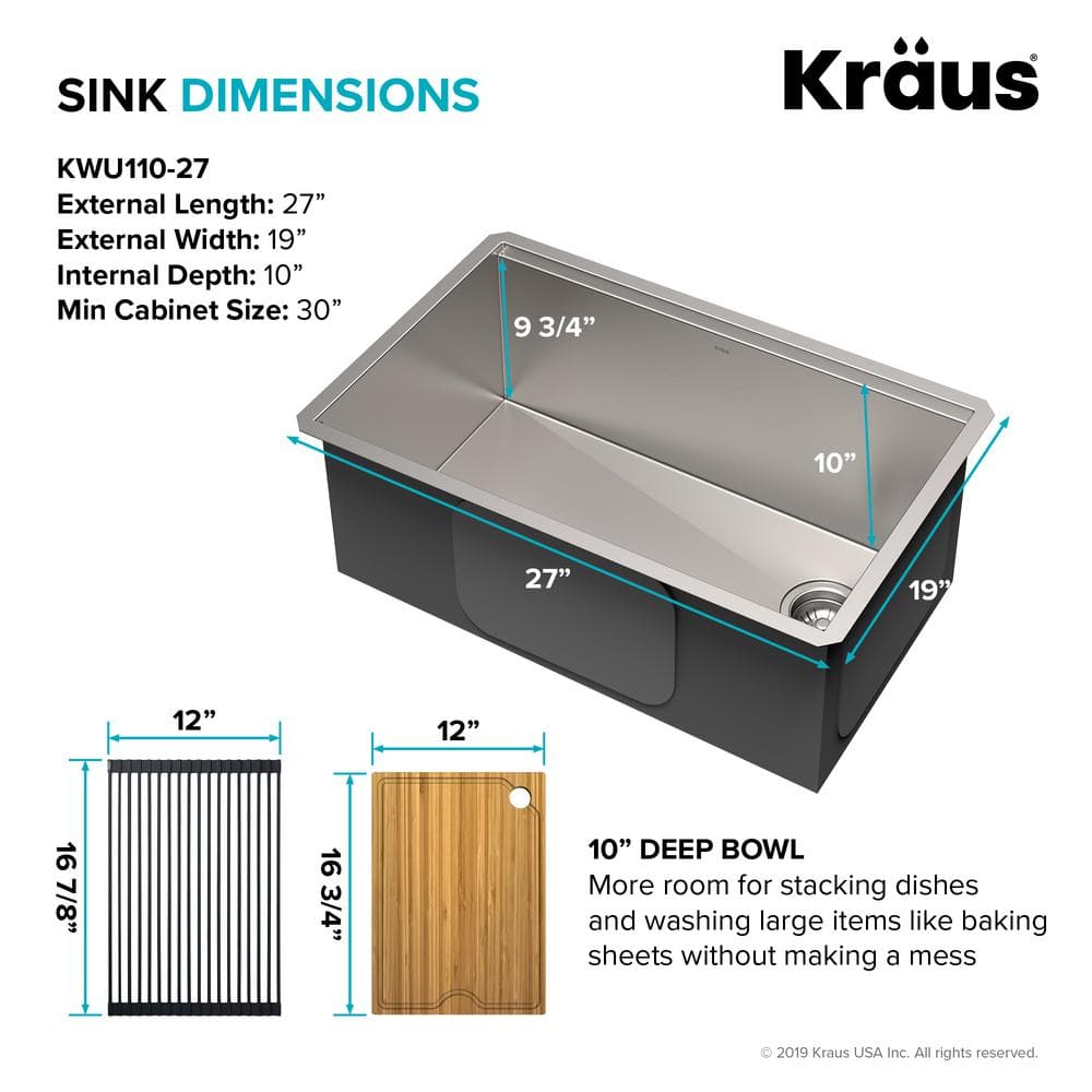 Kore 27" Stainless Steel Drop-In Kitchen Sink with Accessories