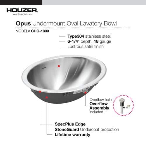 Opus 18" Stainless Steel Oval Drop-In Bathroom Sink