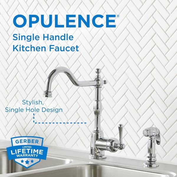 Opulence Single Handle Deck Mount Standard Kitchen Faucet with Side Spray in Chrome