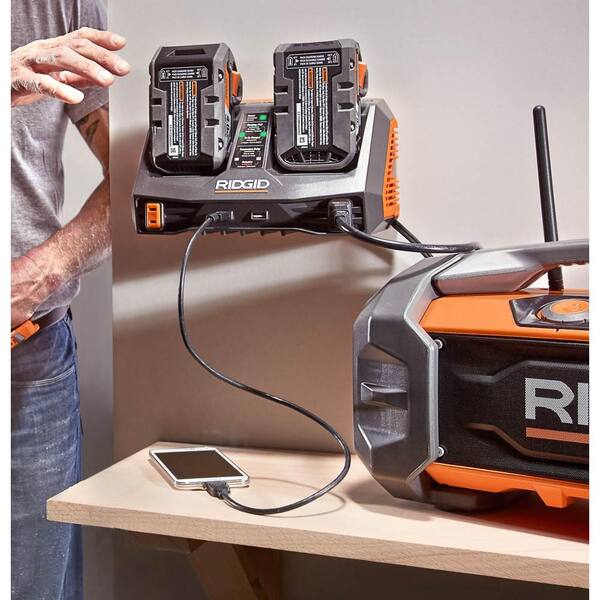 RIDGID - 18V Dual Port Dual Chemistry Sequential Charger with Dual USB Ports