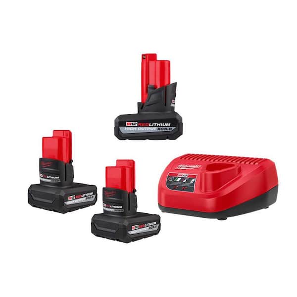 Milwaukee M12 12V Lithium-Ion XC High Output 5.0 Ah Battery Pack (3-Pack) with Charger