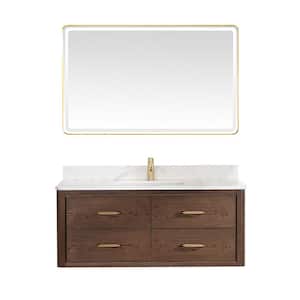 Cristo 48 in. W x 22 in. D x 20.6 in. H Single Sink Bath Vanity in Dark Brown with White Quartz Stone Top and Mirror