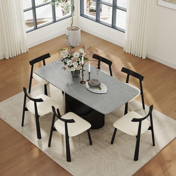 Magic Home 71 in. Gray Sintered Stone Rectangle Tabletop Dining Table ...