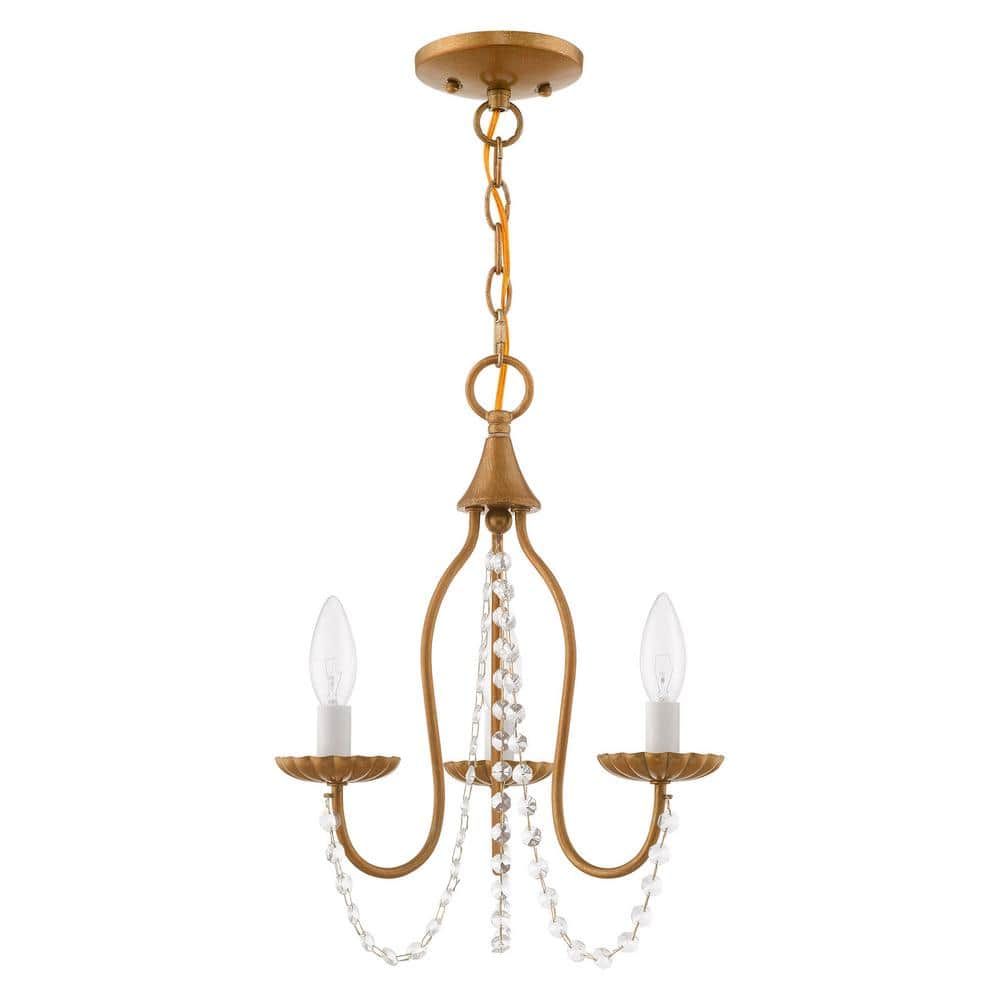 Antique Gold Leaf Mini Crystal Chandelier with 3 Lights