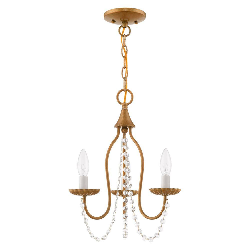 Antique Gold Leaf Mini Crystal Chandelier with 3 Lights