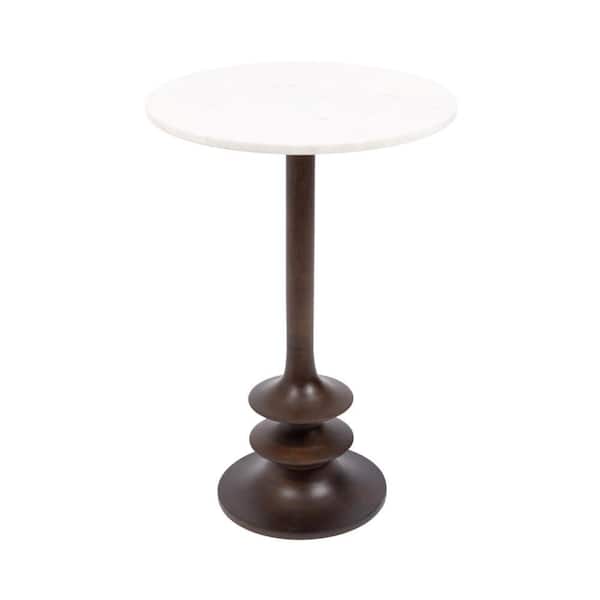 Squires 16 in. White/Dark Brown Round Marble End Table