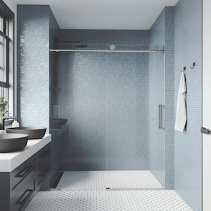 Elan 68 to 72 in. W x 76 in. H Frameless Sliding Shower Door VMotion in Stainless Steel Clear Glass