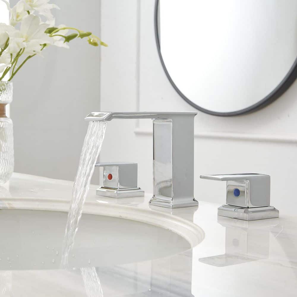 Chrome Waterfall Widespread 2-Handle Bathroom Faucet with Pop-Up Drain