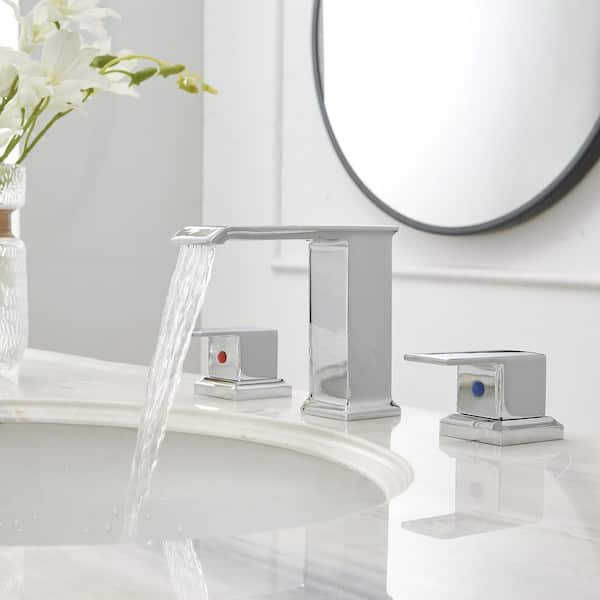 8 in. Waterfall Widespread 2-Handle Bathroom Faucet With Pop-up Drain Assembly in Spot Resist Polished Chrome